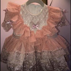 La princessita Rose Pink Lace Dress and bonnet